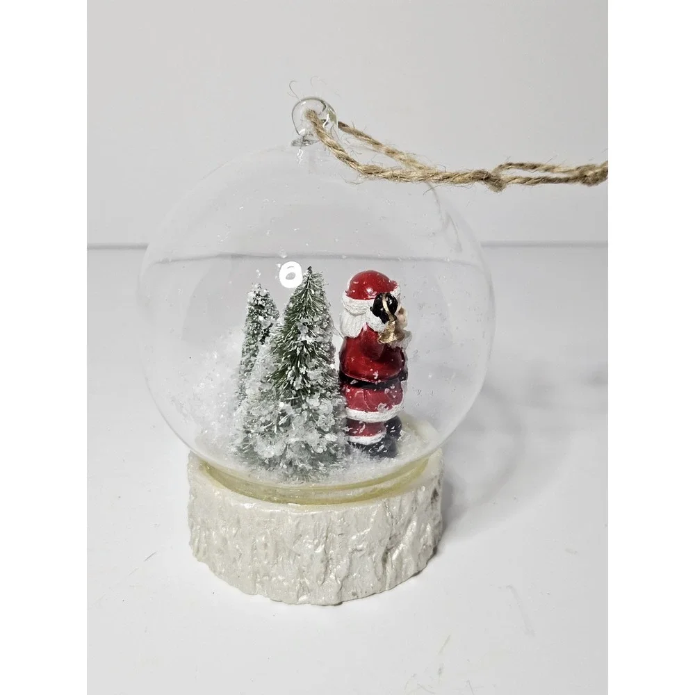 Vintage Santa Claus Snow Globe Ornament Glass Christmas Tree Hanging Bauble Faux